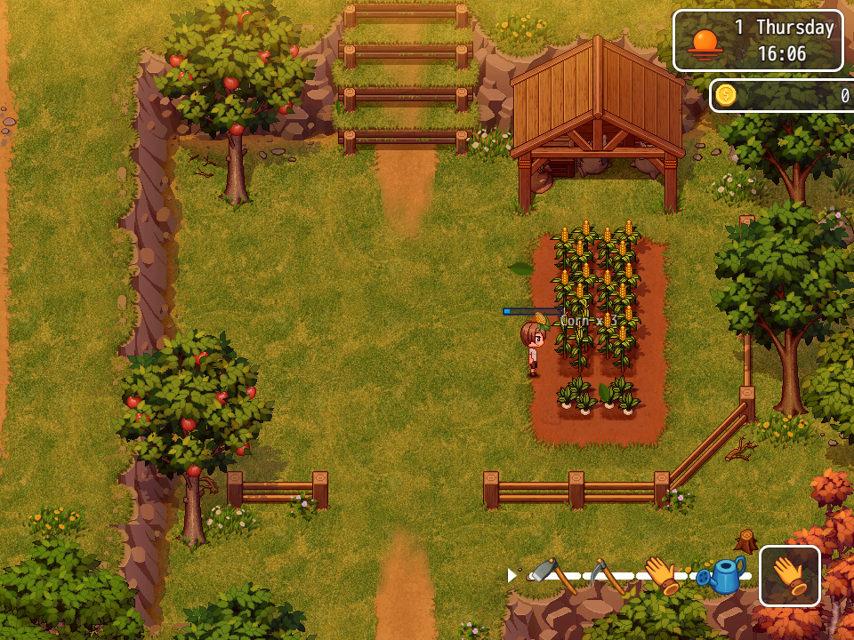 Rural background environment showcasing the game's detailed countryside setting and art style