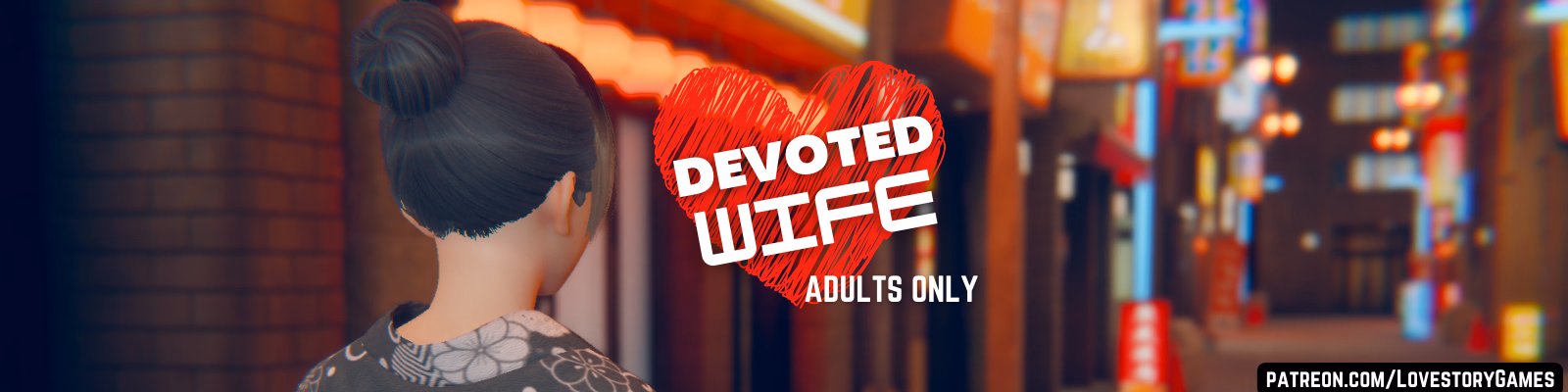 Devoted Wife banner showing the game title and stylised 3DCG character art