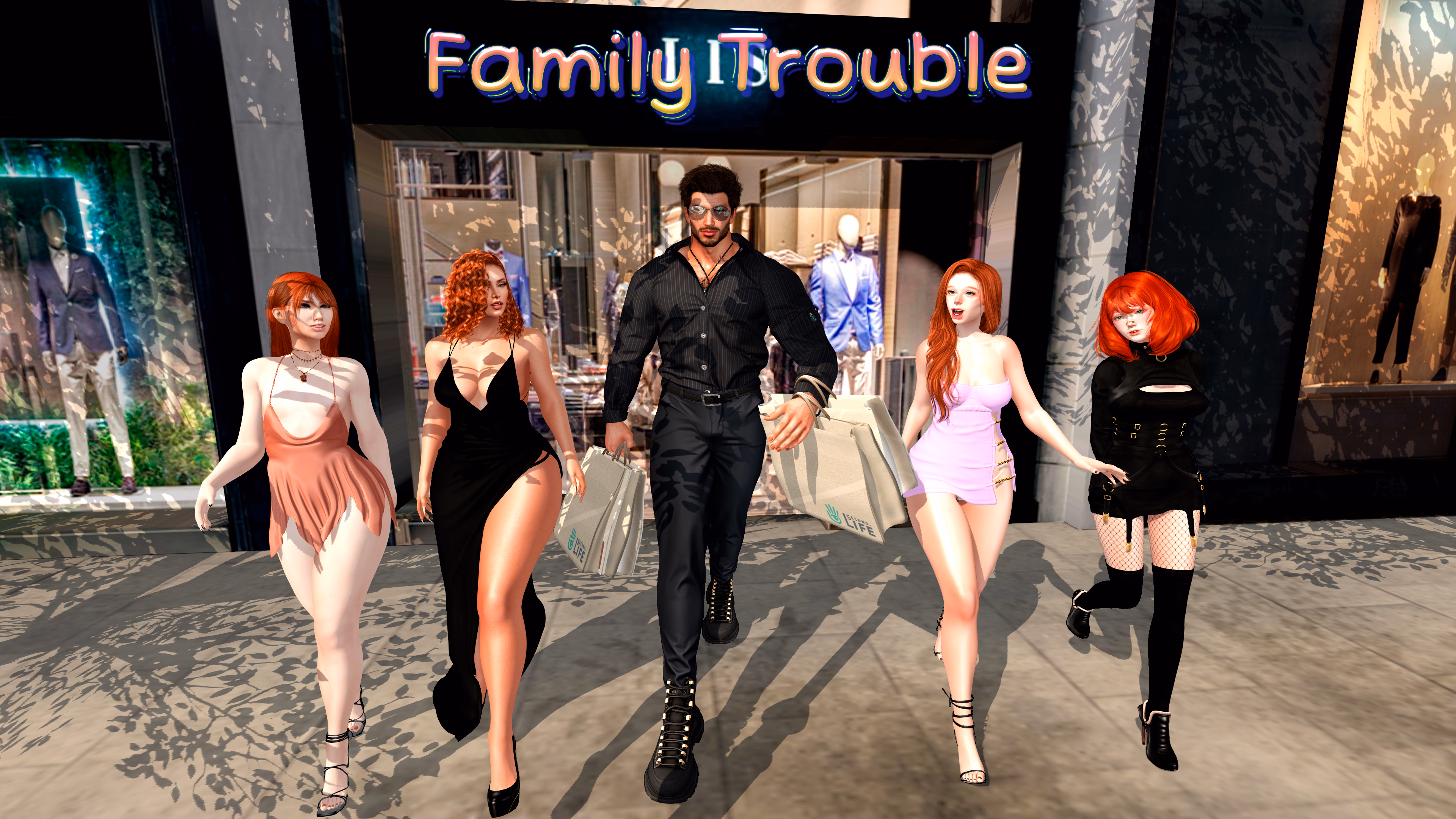 Family Trouble cover art showing the game's main cast