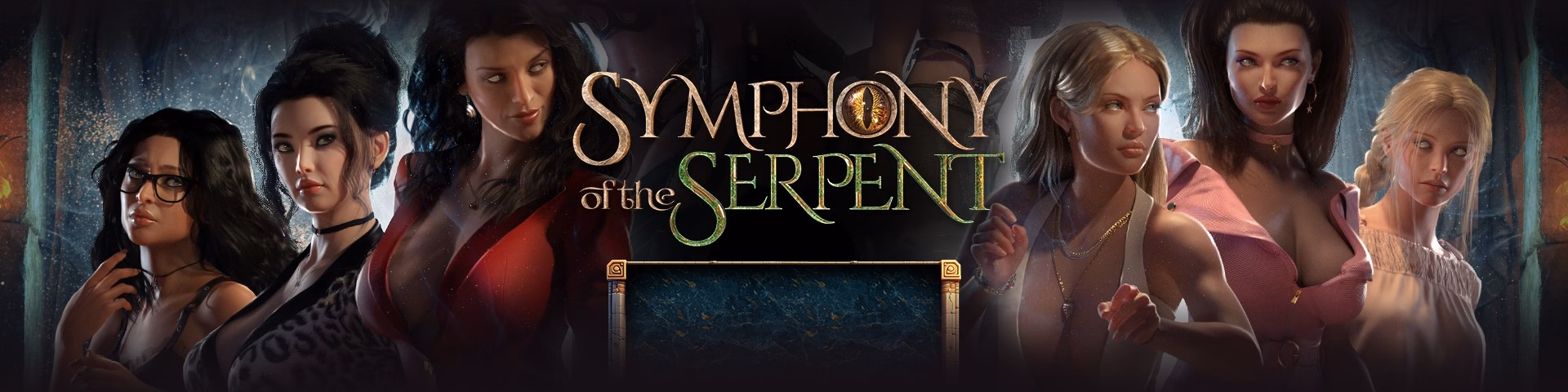 Symphony of the Serpent cover art featuring the game's fantasy world and characters