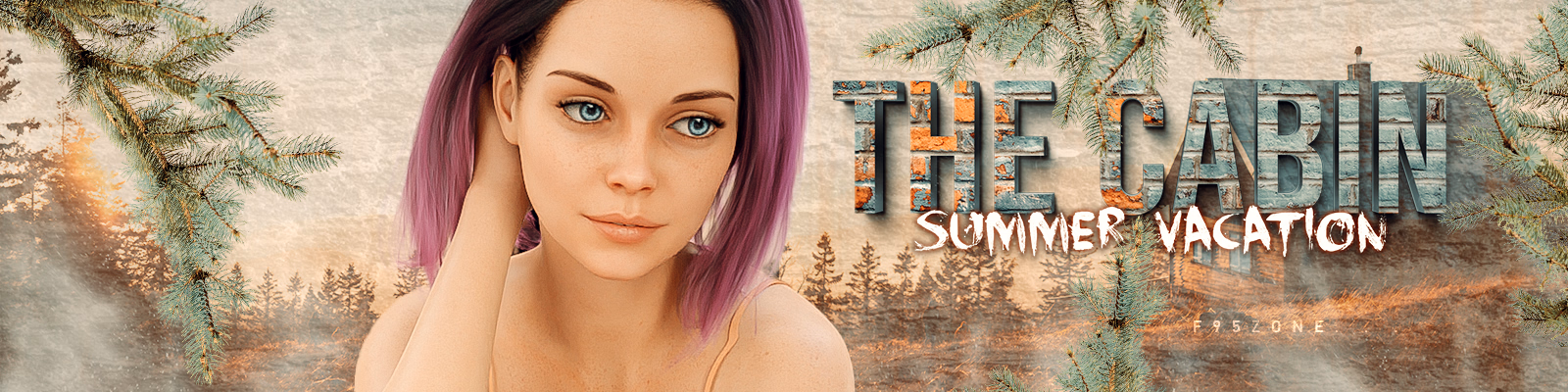 The Cabin Summer Vacation cover art showing a 3DCG horror-romance visual novel scene