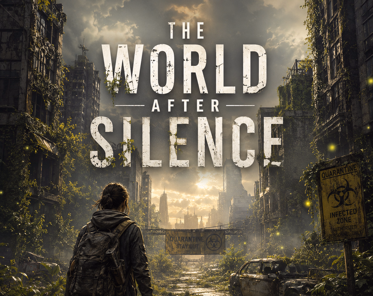 The World After Silence cover art depicting a bleak, dystopian setting rendered in AI-generated art