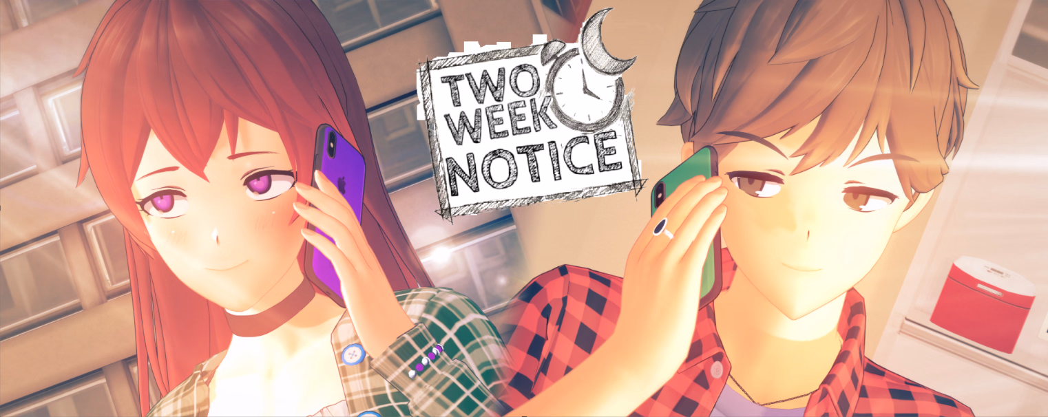 Two Week Notice cover art showing the game's 3DCG romance leads