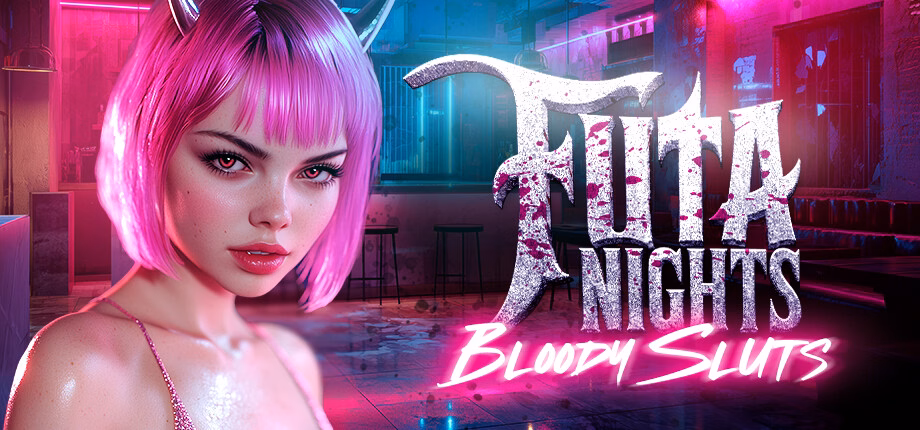 Cover art for Futa Nights: Bloody Sluts showing a futa protagonist in a dark horror-fantasy setting