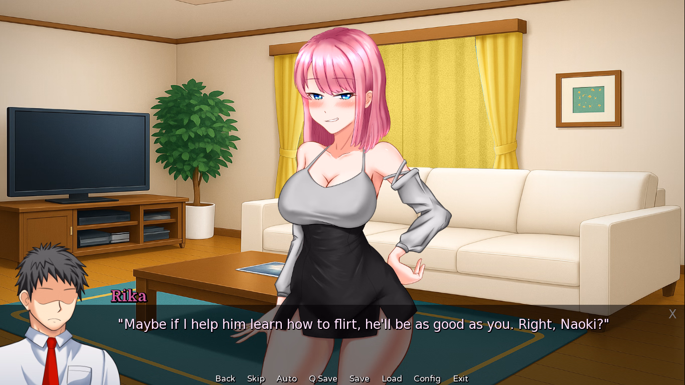 Visual novel interface showing the mobile-optimised layout