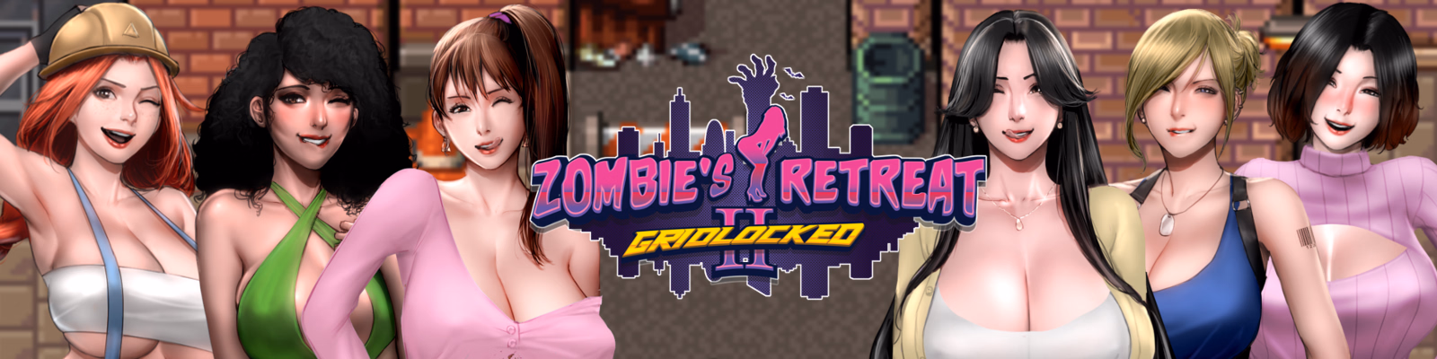Cover art for Zombie's Retreat 2: Gridlocked depicting the game's dystopian zombie setting